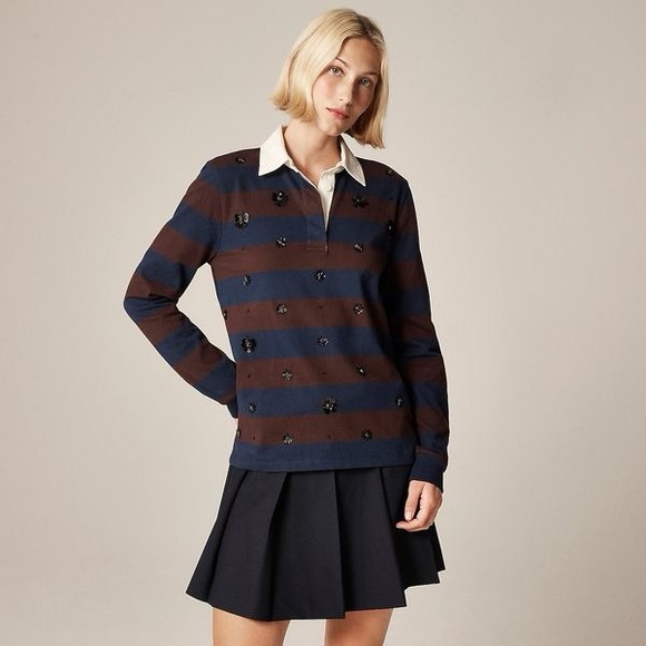 J. Crew Tops - J. Crew New premium-weight classic rugby shirt with embellishments